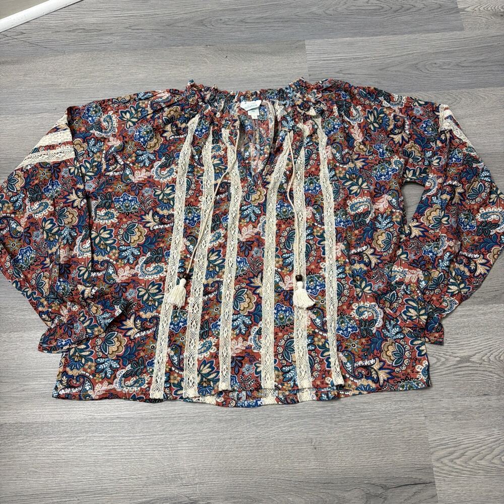 Sundance Catalog Paisley Floral Print Peasant Blouse Size Large